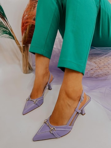 Lila Deri (Moss) Toka Detay Kadın Stiletto