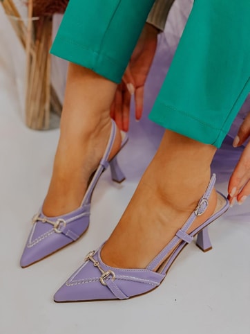 Lila Deri (Moss) Toka Detay Kadın Stiletto