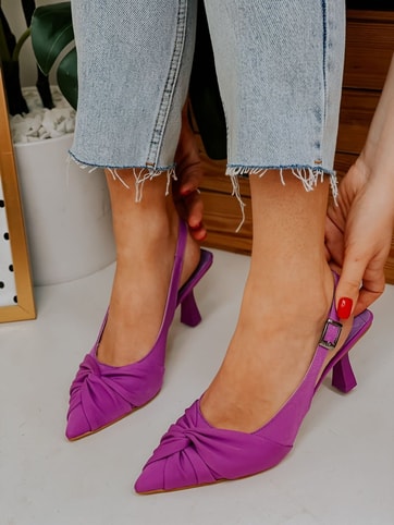 Mor Saten (Bow) Fiyonk Detay Kadın Stiletto