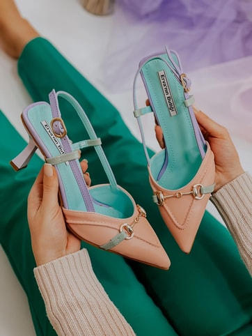 Pembe Yeşil Deri (Moss) Toka Detay Kadın Stiletto