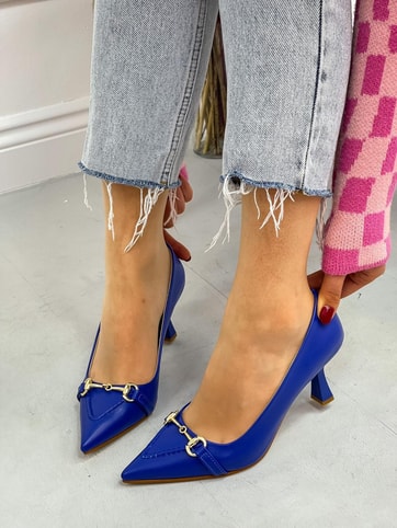 Saks Mavi Cilt (MossCross) Toka Detay Kadın Stiletto
