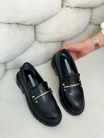 Siyah Cilt (Belt) Toka Detay Kadın Loafer