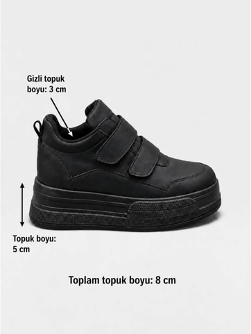 Siyah Cilt (Cerrely) Gizli Topuk Dolgu Topuk 8 Cm Boy Uzatan Sneakers