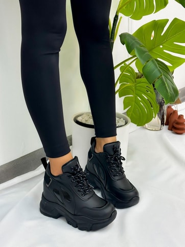 Siyah Cilt (Punto) Kadın Bağcıklı Sneakers