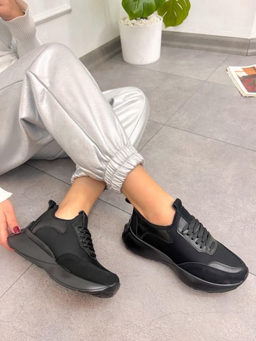 Siyah Triko (Mines) Kadın Bağcıklı Sneakers