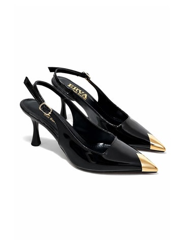 Siyah Rugan (Blue) Gold Metal Parça Detay Kadın Stiletto