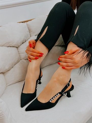 Siyah Saten (Felix) Taş Detay Kadın Stiletto
