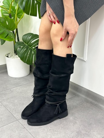 Siyah Süet (Boody) Büzgü Detay Kadın Çizme