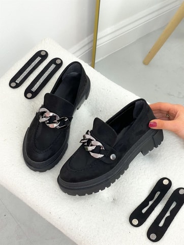 Siyah Süet (Fabio) Üç Tokalı Kadın Loafer