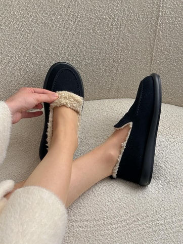 Siyah Süet (Juno) İci Peluş Kadın Loafer