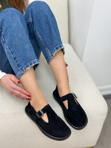 Siyah Süet (Olivia) Toka Detaylı Kadın Loafer