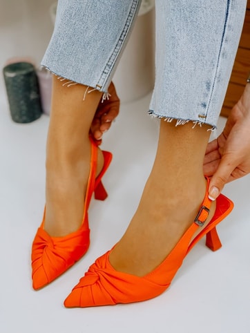 Turuncu Saten (Bow) Fiyonk Detay Kadın Stiletto