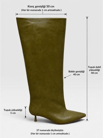 Yağ Yeşili Cilt (Veray) XL Oversize Kalın Baldır 5 Cm Mini Topuk Çizme