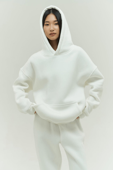 Beyaz Oversize Kapuşonlu Kadın sweatshirt