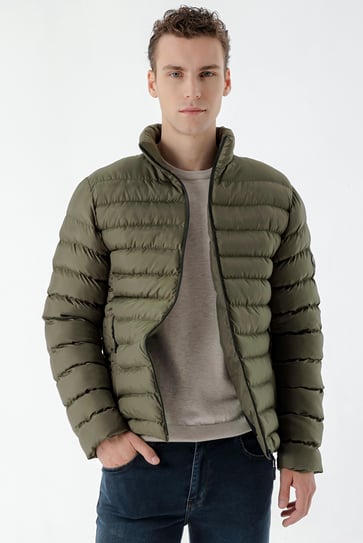 Morven Erkek Haki Edmonton Slim Fit Dar Kesim Kısa Kapitone Mont