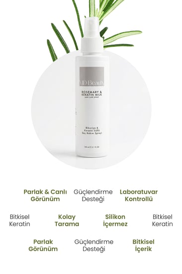 MD Beauty Biberiyeli Keratin Sütlü Saç Bakım Spreyi 100 ml Durulanmayan Onarıcı ve Güçlendirici