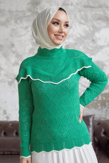 Alvi Frill Detail Striped Knit Sweater - Green