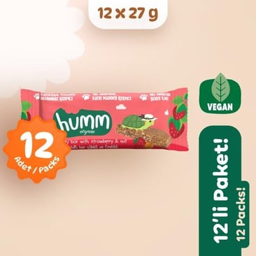 Organik Vegan Çilekli ve Fındıklı Yulaf Bar 12 adet görseli.