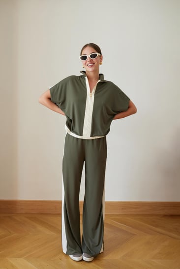 Haki Yarım Fermuarlı Sweat Pantolon Takım