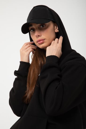 Siyah Unisex Rahat Kalıp Kapuşonlu Hoodie