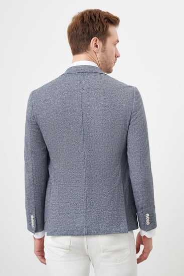 Morven Erkek İndigo Örme Slim Fit Torba Cep Mono Yaka Spor Ceket