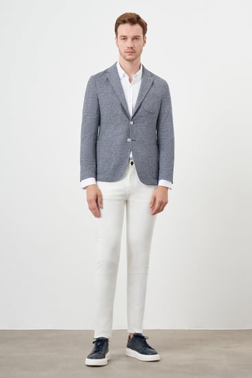 Morven Erkek İndigo Örme Slim Fit Torba Cep Mono Yaka Spor Ceket
