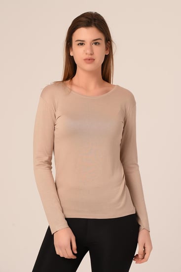 Yuvarlak Yaka Uzun Kollu Viskon Vizon Body