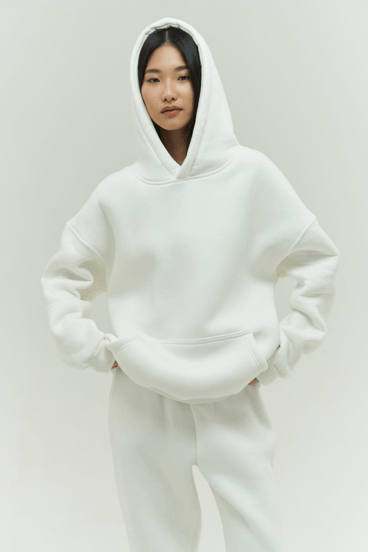 Beyaz Oversize Kapuşonlu Kadın sweatshirt