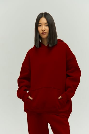 Bordo Oversize Kapuşonlu Kadın sweatshirt