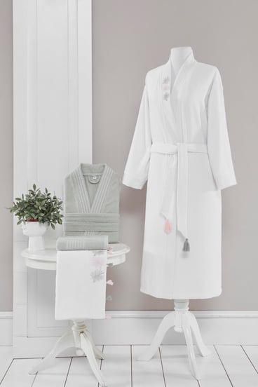 Ines Sage-Lace Luxart Nakış Aile Bornoz Set