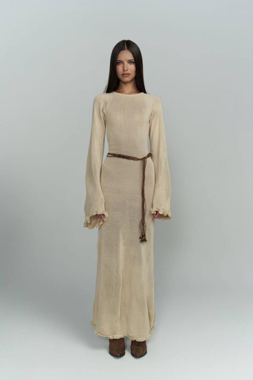 Wholesale Women Beige Knitted Maxi Dress