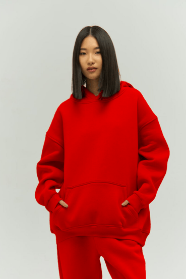 Kırmızı Oversize Kapuşonlu Kadın sweatshirt