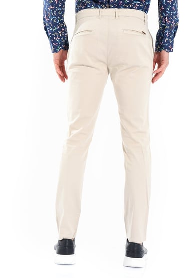  Morven Erkek Kremrengi Piefti Pamuklu Slim Fit Yan Cep Keten Pantolon