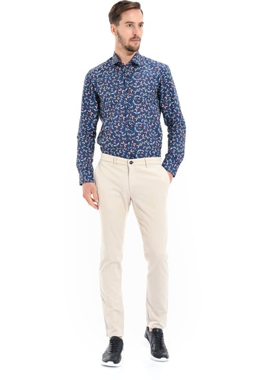  Morven Erkek Kremrengi Piefti Pamuklu Slim Fit Yan Cep Keten Pantolon