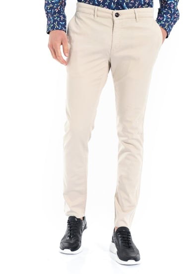  Morven Erkek Kremrengi Piefti Pamuklu Slim Fit Yan Cep Keten Pantolon