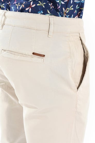  Morven Erkek Kremrengi Piefti Pamuklu Slim Fit Yan Cep Keten Pantolon