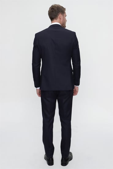  Morven Erkek Lacivert Kiton Slim Fit Dar Kesim Yelekli Jakarlı 6 Drop Takım Elbise
