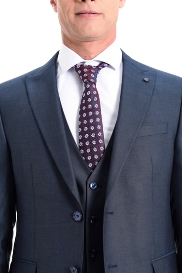  Morven Erkek Mavi Momento Slim Fit Dar Kesim Yelekli 6 Drop Takım Elbise