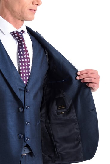  Morven Erkek Mavi Momento Slim Fit Dar Kesim Yelekli 6 Drop Takım Elbise