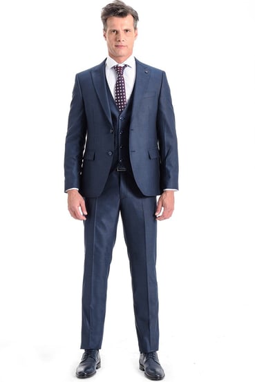  Morven Erkek Mavi Momento Slim Fit Dar Kesim Yelekli 6 Drop Takım Elbise