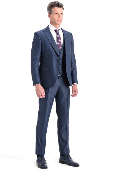  Morven Erkek Mavi Momento Slim Fit Dar Kesim Yelekli 6 Drop Takım Elbise