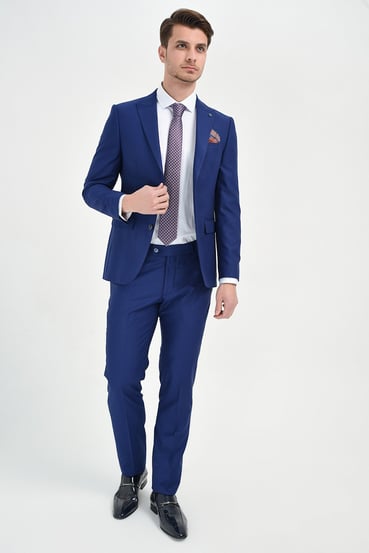  Morven Erkek Saks Mavisi Basic Düz Slim Fit Dar Kesim 6 Drop Takım Elbise