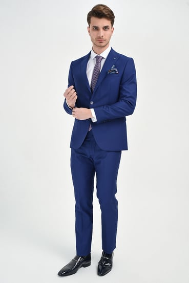  Morven Erkek Saks Mavisi Basic Düz Slim Fit Dar Kesim 6 Drop Takım Elbise