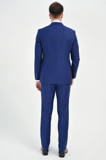  Morven Erkek Saks Mavisi Basic Düz Slim Fit Dar Kesim 6 Drop Takım Elbise