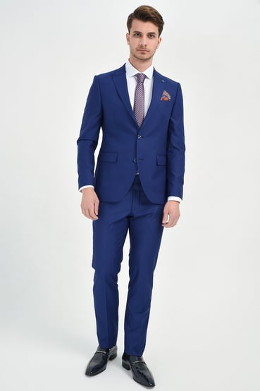 Morven Erkek Saks Mavisi Basic Düz Slim Fit Dar Kesim 6 Drop Takım Elbise