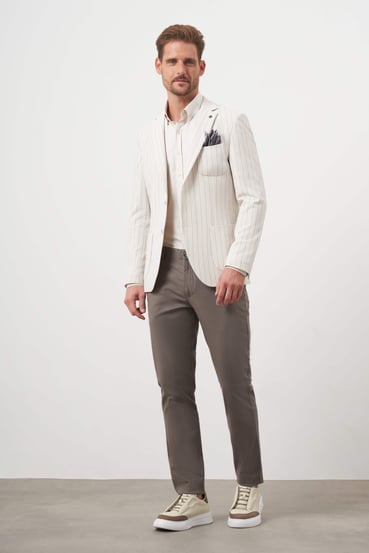 Morven Erkek Bej Dokuma Gofre Slim Fit Torba Cep Mono Yaka Spor Ceket