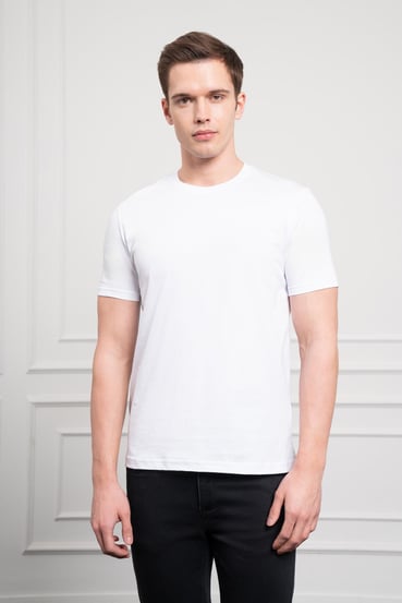 Morven Erkek Beyaz Basic Bisiklet Yaka Dynamic Fit Pamuk T-Shirt