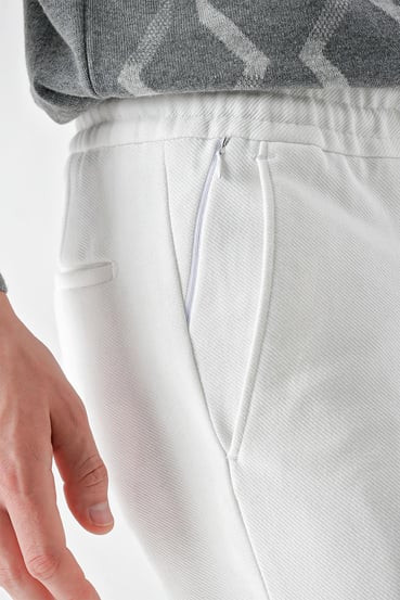 Morven Erkek Beyaz Poliviskon Trend İpli Jogger Slim Fit Spor Pantolon