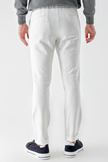 Morven Erkek Beyaz Poliviskon Trend İpli Jogger Slim Fit Spor Pantolon