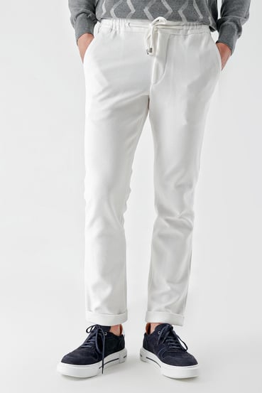 Morven Erkek Beyaz Poliviskon Trend İpli Jogger Slim Fit Spor Pantolon